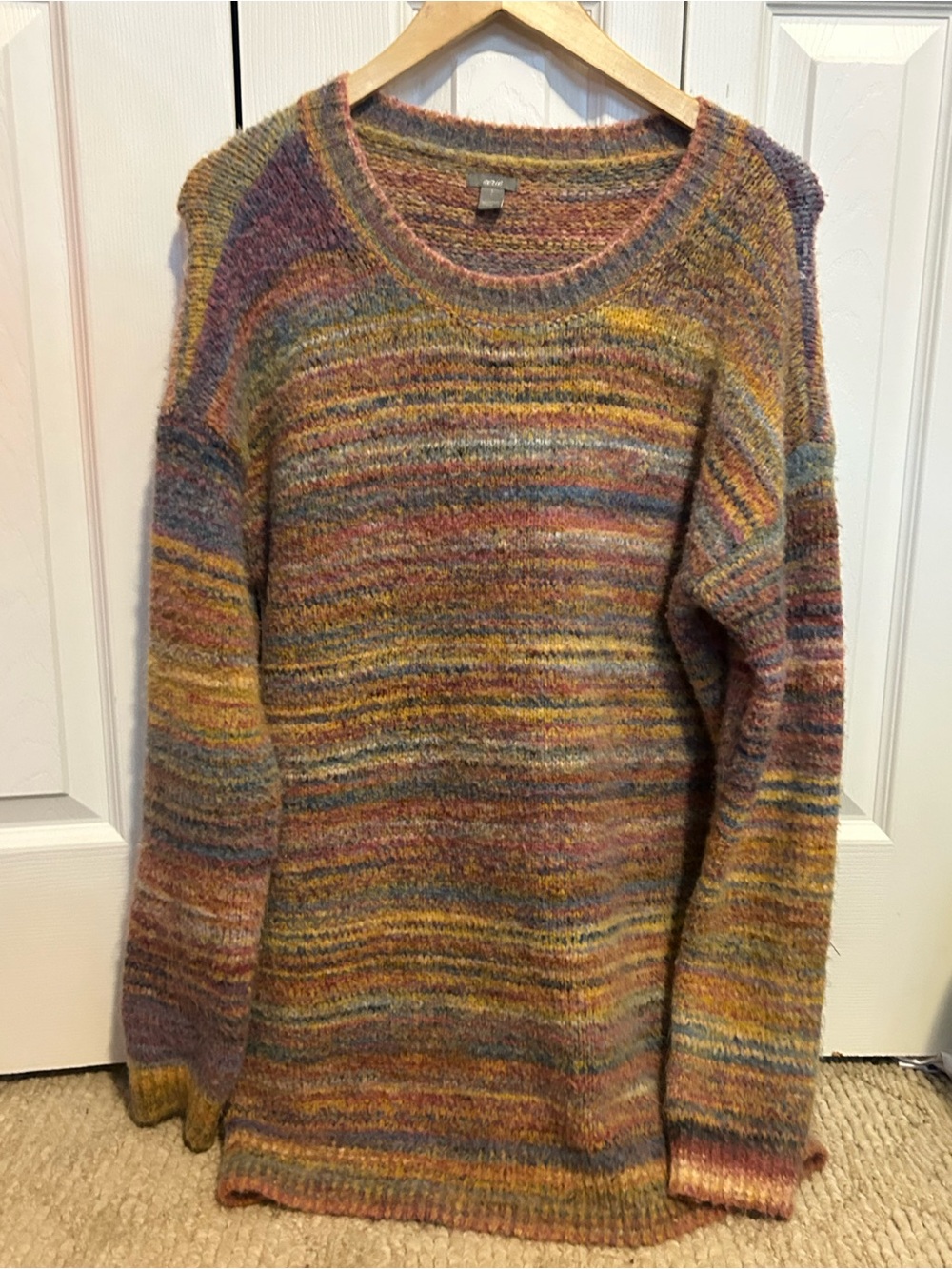 aerie Multicolor Striped Crewneck Sweater in Mustard, Mauve & Blue